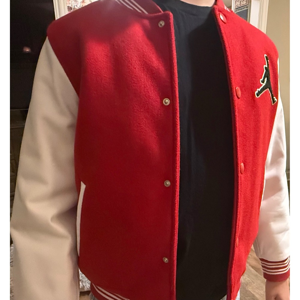 Jordan Flight Varsity Jacket Red White Jumpman Logo Youth Large 12-13 Yrs - Picture 2 of 12